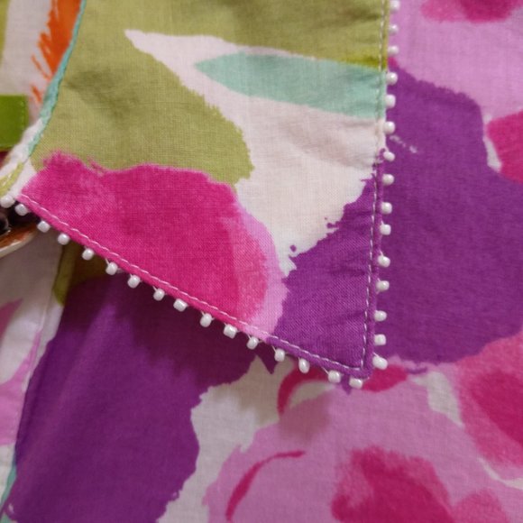 Tropical Cotton Blouse - Long-Sleeve - Beaded - Sz Medium - Picture 3 of 10